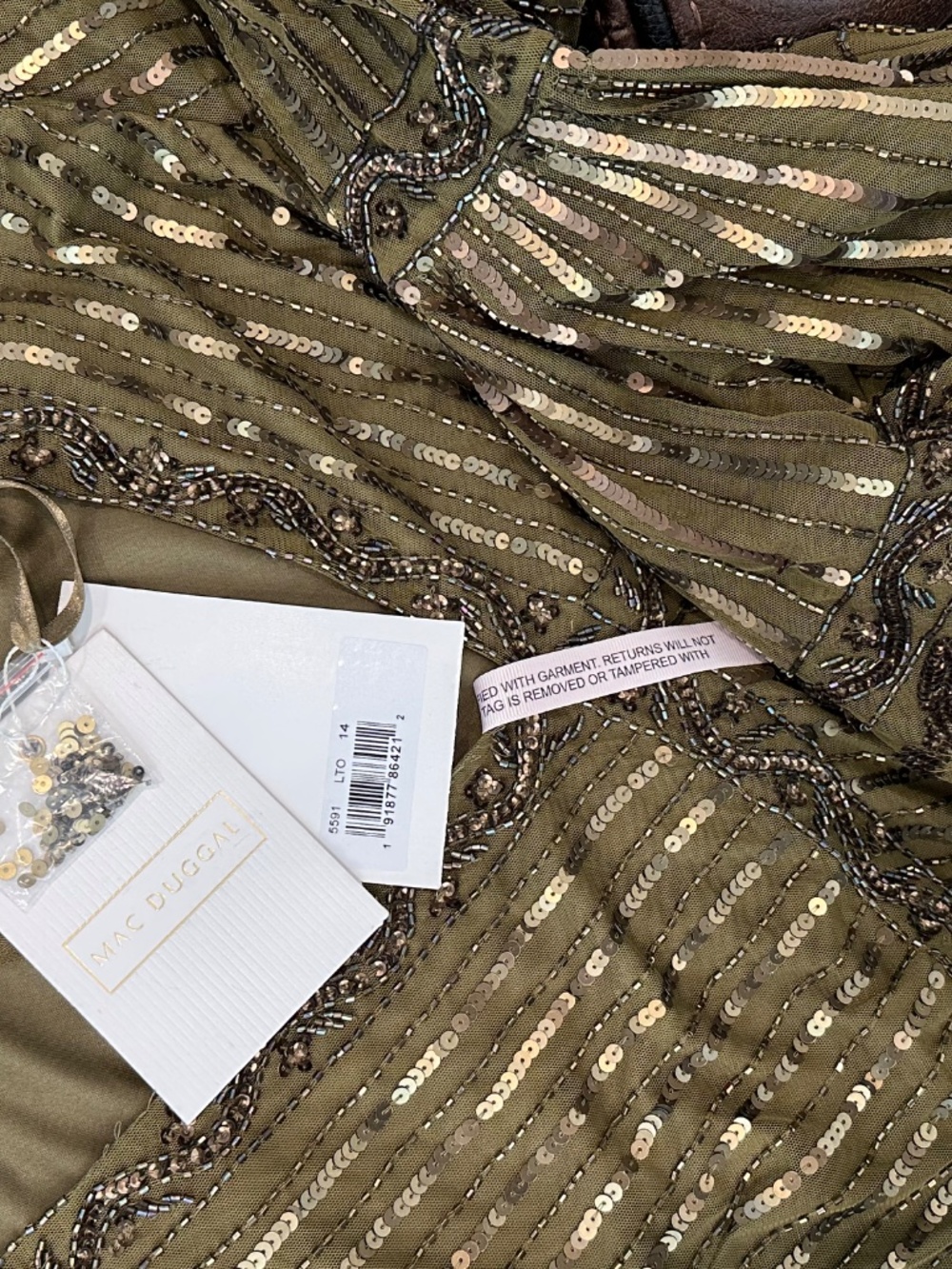 Mac Duggal Embellished Bell Sleeve V-Neck Tea Length Dress Size 14 - Picture 7 of 7